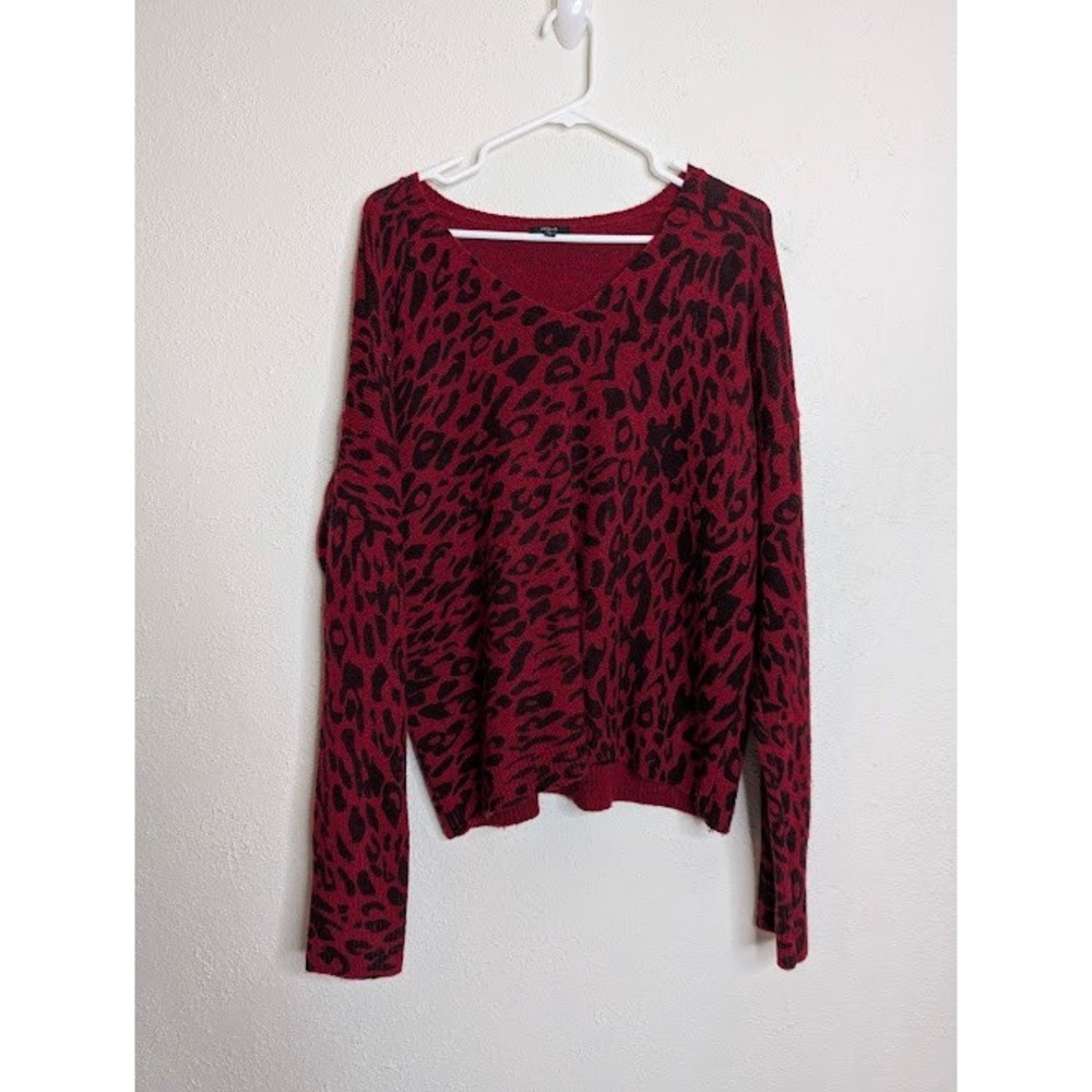 Rails Womens Gracie Sweater XL Red Leopard Wool Cashmere Animal Print V-Neck